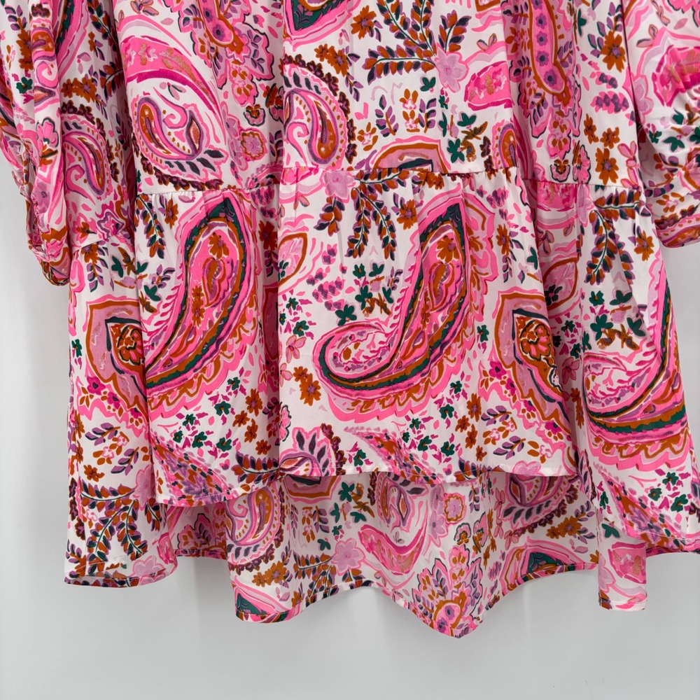 Umgee Pink Paisley Floral Tiered Tunic Top 3/4 Balloon Sleeve Plus Size 1XL - Picture 5 of 8